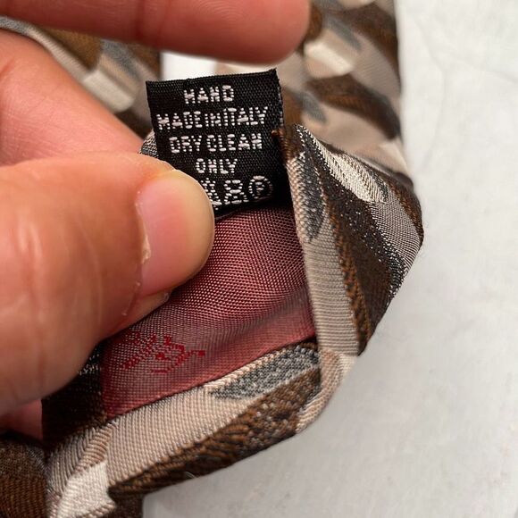 Ferragamo Silk Tie Mens Black Brown and Gray Handmade Made In Italy - Picture 6 of 8